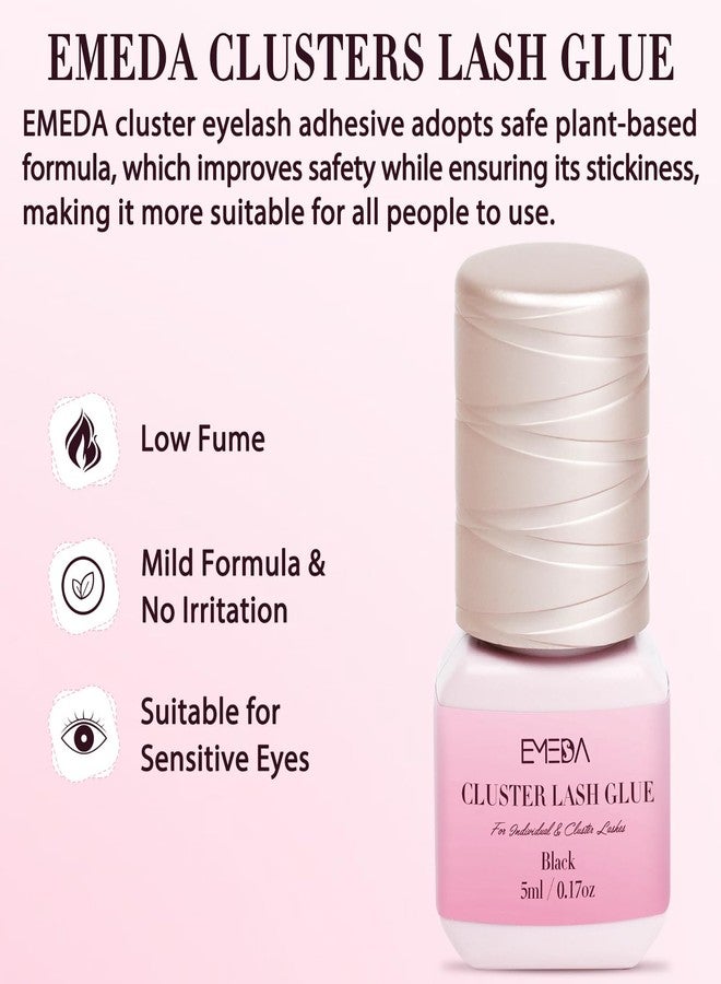 EMEDA Sensitive Open Eyes Lash Cluster Glue 3s Strong Hold Long Lasting for 2 Weeks, Waterproof Eyelash Adhesive for Sensitive Eyes & DIY Individual & Clusters & Semi-Permanent Lash Extensions (5ml Black) - Image 2